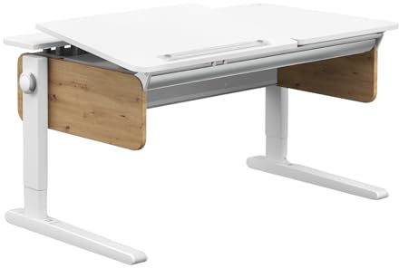 Moll Champion Left Up Kinderschreibtisch höhenverstellbar | mitwachsend & ergonomisch mit geteilter, neigbarer Tischplatte & gerundeten Ecken | ideal für Schulkinder | Made in Germany (Wildeiche)