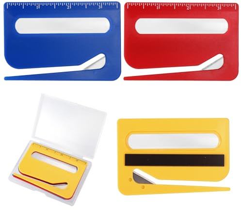 Lyreh 3stk Brieföffner Magnetisch, 3 Farben Umschlagöffner mit Skala und Lupe mit Transparentem Aufbewahrungskoffer für Home-Office-Bedarf(Rot, Gelb, Blau)