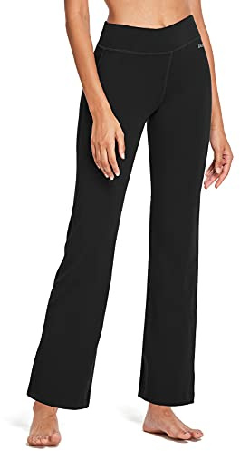 baleaf Damen Yogahose Baumwolle Lang Jogginghose Freizeithose Schlaghose Bauchkontrolle Arbeit Sporthose mit Taschen