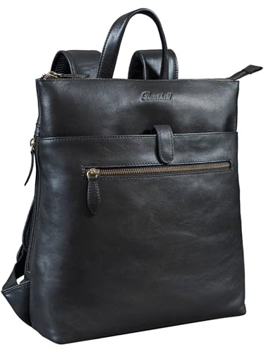 Benthill Rucksack Echt Leder | Kurierrucksack aus hochwertigem Rindsleder | Damen & Herren Fahrradrucksack Trekkingrucksack | Lederrucksack, Farbe:Schwarz