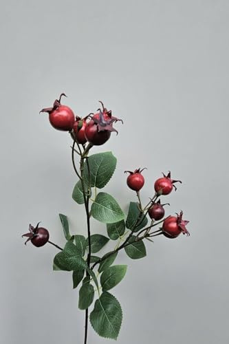 artplants.de Kunstzweig Kartoffelrose LOPUNY mit Hagebutten, rot, 70cm | Deko Hagebuttenzweig