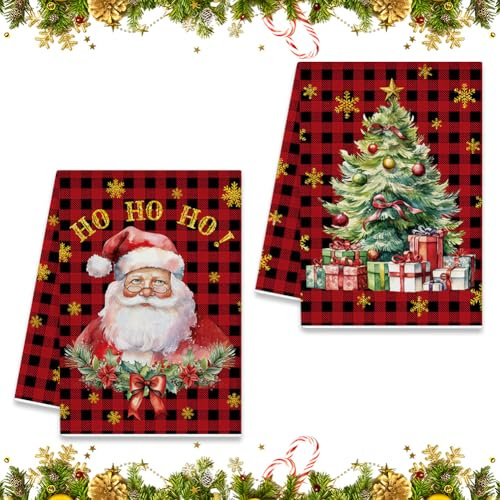 ZJILIXIA 2 Stück Geschirrhandtücher Weihnachten,40x60 cm Weihnachten Deko Geschirrtücher,Weihnachtsdeko Innen,Weihnachtshandtuch,Weinachtsdekorationen Küchentücher Küche Weihnachts Küchen Zubehör (C)