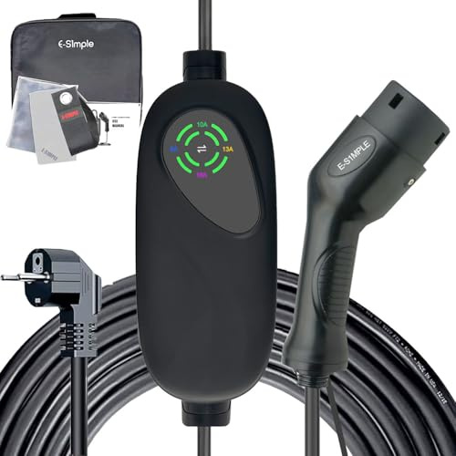E-S1mple Chargeur Voiture Electrique【8-16A, 3,68kw, 5M】 EV Chargeur Type 2 16A avec Voyant LED, Cable Recharge Voiture Electrique 16A Compatible avec EV/Phevs