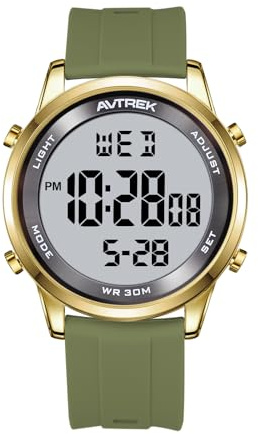 AVTREK Montre Hommes Ultra Mince, Montre Digitale Homme Multifonctionnelle | 30M Étanche, 5 Alarmes, Rétroéclairage, Minuterie, Date, Countdown, Split Timing, Silicone Bracelet pour Outdoor et Loisirs