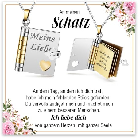 YIBONIKA Geschenke für Tochter Mama Oma Schatz Kette mit Gravur für Sie | 6 Seiten Aufklappbares Minibuch Anhänger zum Öffnen, Geschenke zum Weihnachten Valentinstag Geburtstag Muttertag