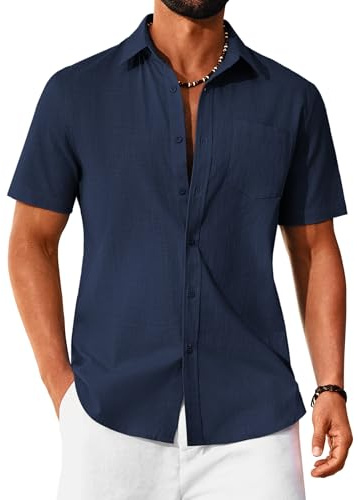 COOFANDY Mens Shirts Short Sleeve Summer Cotton Shirt for Men Adult Regular Fit Casual Men's Holiday Beach Tops with Pocket