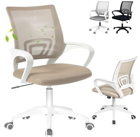 EveryKip Original® Silla Escritorio Ergonomica Ajustable con Apoyo Lumbar| Ruedas Anti-Arañazos 360° | Silla Juvenil (Beige)