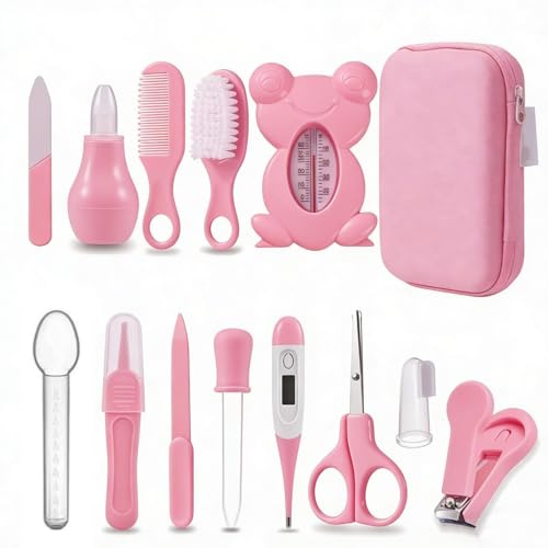 Set Cuidado Bebe Recien Nacido 13 Piezas, Kit Completo de Higiene y Manicura con Accesorios Esenciales para Bebés, Set Para Cuidado Del Bebé para Niñas y Niños Regalos (rosa)