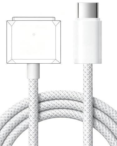 WONDERFUL FATE 140W USB C to Magnetic 3 Charging Cable for MacBook | Smooth white braided 6.6ft cord. 140W fast charging. Fits MacBook Air and Pro (M2/M3/M4).