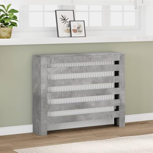 Ordellia Heizkörperverkleidung Betongrau 104 x 20 x 82 cm Holzwerkstoff, Latten-Design, Heizkörper Abdeckung als Heizkörper Zubehör für Wohnzimmer, mit Wandmontagehalterung