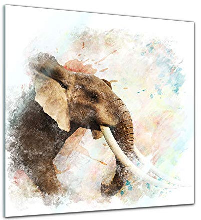 Bilderdepot24 Aquarell Tableau en verre Motif éléphant, 30 cm x 30 cm