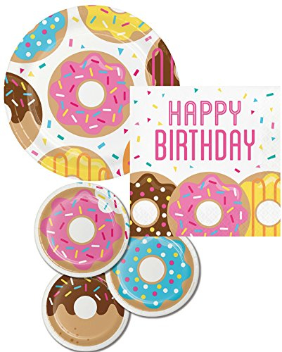 PDE Party Donut Time Geburtstagsparty-Vorratspackung Set mit Tellern und Servietten für 8 Personen