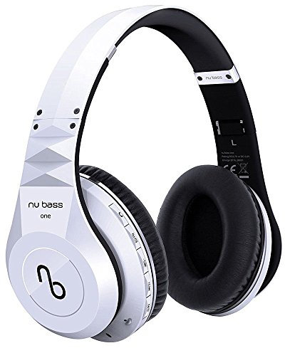 nu bass One Portable Gaming Wireless Bluetooth Foldable Headphones with Noise Cancelling and Built in Noise Cancelling Microphone for PC with Carry Case (Frost White)