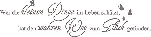 GRAZDesign Wandtattoo Sprüche Wer die kleinen Dinge im Leben schätzt Wohnzimmer Aufkleber - 124x30cm / 090 silbergrau