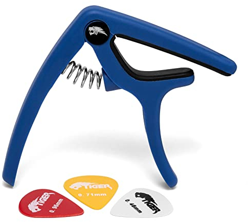TIGER GACAPO9-BL Schnellspanner Gitarren-Triggercapo für Akustik- und Elektro Gitarren - Blau -