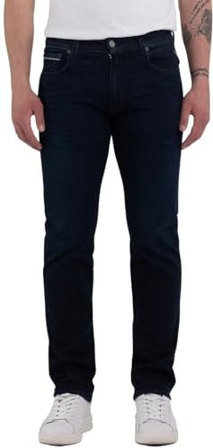 Replay men's Grover straight-fit jeans with stretch, blue (Dark Blue 007), 36W / 30L