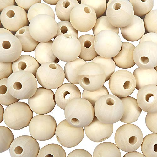 TOAOB 100 Stück Holzperlen Groß Holzperlen zum Auffädeln Natur Holzkugeln mit Loch 14mm Runde Lose Spacer Perlen für Makramee Basteln DIY Schmuck Armband