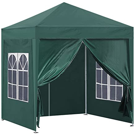 TUKAILAI Tonnelle de jardin portable 2 x 2 m, robuste, avec 4 panneaux latéraux et sac de transport, cadre en acier, étanche, pour extérieur, mariage, fête, événement, quatre saisons, vert