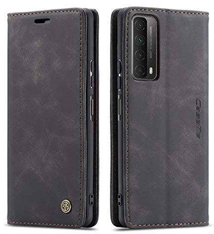 mvced Coque Compatible avec Huawei P Smart 2021/ Y7a,Anti-Choc Housse en Cuir Premium Flip Case Portefeuille Etui,Noir