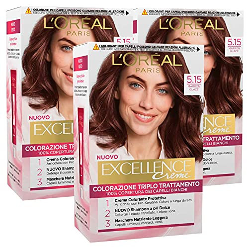L'Oréal Paris Excellence Creme Coloración Permanente 5.15 Marrón Glace Triple Tratamiento – 3 tintes