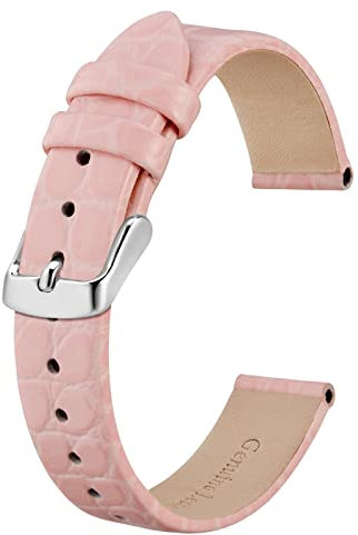 BISONSTRAP Bracelets de Montre en Cuir, Bandes de Remplacement Souples avec Boucle Polie, 16mm,Rose avec Boucle en Argent