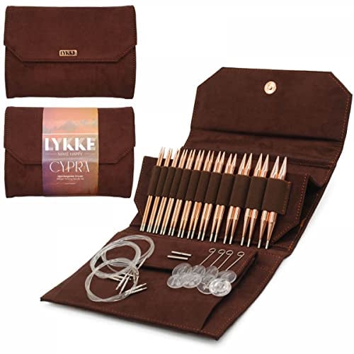 LYKKE Austauschbares Rundstricknadel-Set, 12,7 cm Spitzen, Cypra Copper Brown, veganes Wildleder – braunes veganes Wildleder