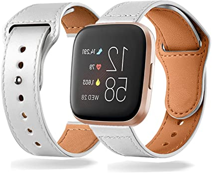 BrynnShop Armband Kompatibel mit Fitbit Versa 2 Leder Für Damen Herren Mode Armbänder Mode Hautfreundlich Verstellbare Ersatzband mit Nagel Uhrenarmband Für Fitbit Versa 2 (Weiß)