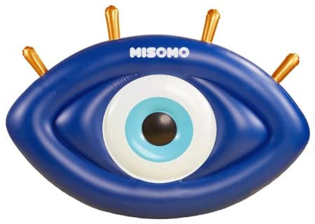 Misomo Luftmatratze Mykonos | Tiefblaues „Evil Eye“ Design | Maße: 185 x 110 x 18 cm | Aufblasbar in wenigen Minuten | Extra Starkes Material