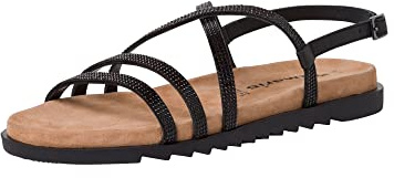 Tamaris Damen Sandaletten, Frauen Sandalen,offene Schuhe,Strandschuhe,Sommersandalen,bequem,flach,Sommerschuhe,Black Glam,40 EU
