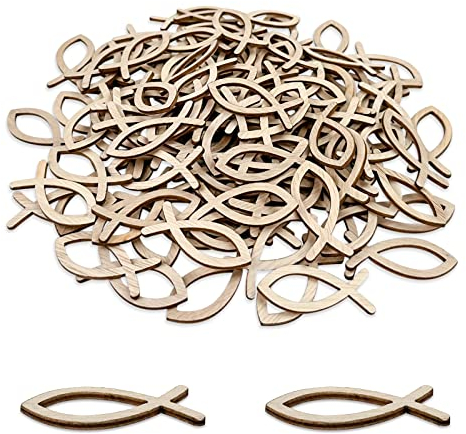 Holzfische Deko Set,120 Stück Holz Fisch Deko, Holzfische Dekoration Tischdeko,Holzfische Kommunion Deko,Holzfische Taufdeko,Taufe Streudeko Fische,für Taufe Kommunion Konfirmation deko(B)