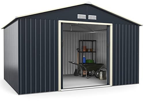 COSTWAY Gerätehaus Metall, 340x255x210 cm, Geräteschuppen abschließbar mit 4 Luftschlitzen & Schiebetür, Garten Schuppen für Rasenmäher Fahrräder, Metallschuppen Outdoor