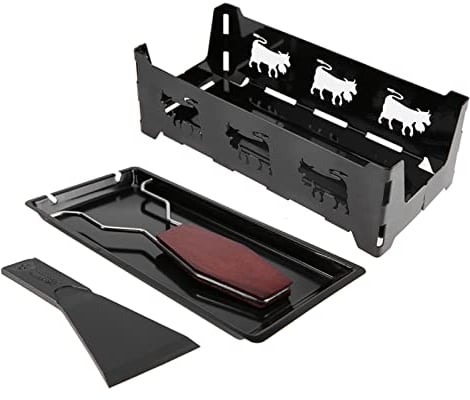Kuuleyn Cheese Raclette Non Stick Cheese Raclette Rotaster Baking Tray Stove Metal Grill Plate Accessories with Wodd Handle Grilling Tool for