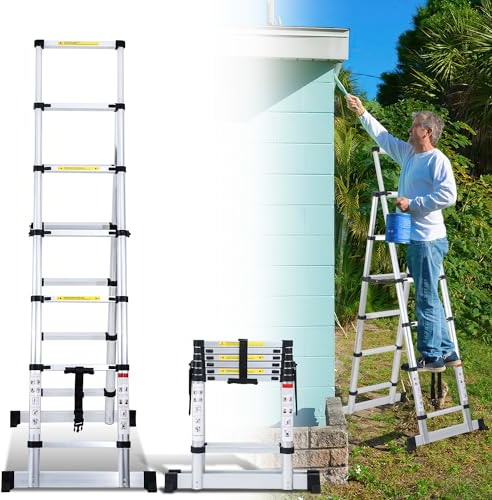 Joparri Scala telescopica in alluminio, 1,7 m + 2,0 m, telaio A 5 + 6 gradini, scala allungabile per riparazioni di tetto, dimensioni piegate 65 cm, portata 150 kg