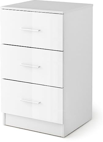 Multigot Chest of Drawers, Wooden Storage Cabinet with 3 Drawers, Modern Display Organizer Unit for Bedroom Living Room Office (High Gloss Style, 1 Pack, White)