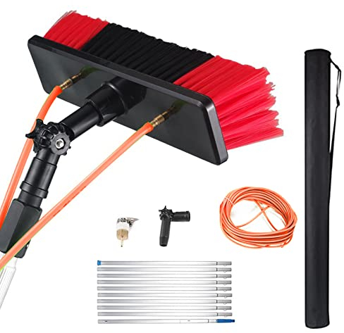 Btstil Window Cleaning Pole, Water Fed Telescopic Brush Extendable Cleaner Conservatory Roof Cleaning Window Cleaner Kit for Photovoltaic Panel Cleaning Trucks (50cm Brush Head, 10M)