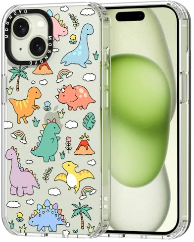 MOSNOVO für iPhone 15 Hülle – Durchsichtige, schlanke, stoßfeste TPU+PC-Handyhülle, [6,6 Fuß Fallschutz/Anti-Abziehen] - Dinosaurierland