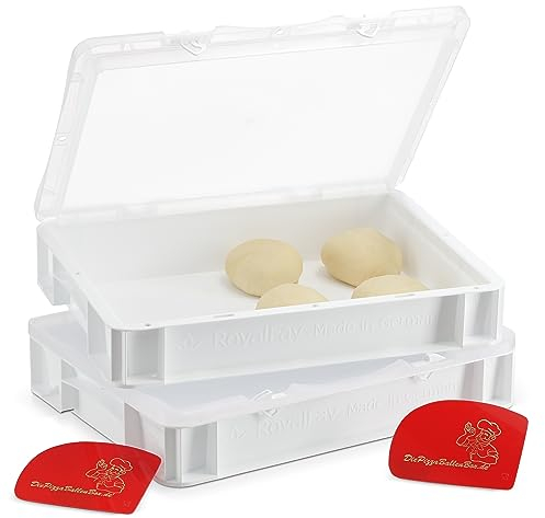 RoyalFay Pizzaballenbox mit atmungsaktivem Deckel für ideale Luftzirkulation Made in Germany lebensmittelecht 30x40cm Gärbox für Pizzateig Teigbox (Doppelpack)…