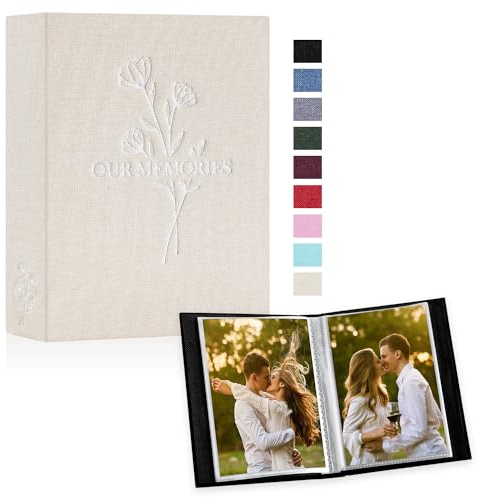 Lanpn Fotoalbum 10x15 100 2 Packungen, Klein Mini Leinen OUR MEMORIES Einstecken Einsteckalbum für Hochformat Fotos Bilder Beige
