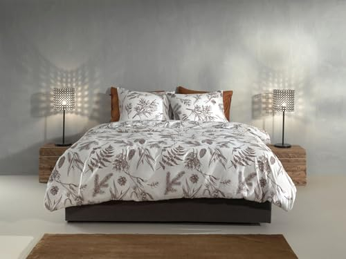 Zo!Home Flanell Bettwäsche 155x220 cm Esme White Zweige Äste Blätter braun weiß