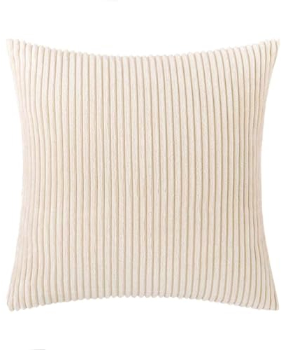 2er Set Kissen mit Füllung (60x60cm creme) Modell Mary Kordsamt gestreift creme, als Sofakissen, Couchkissen Dekokissen Zierkissen, Premium Füllkissen inklusive, weich & angenehm, Doppelpack
