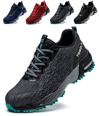 tqgold Arbeitsschuhe Herren Sicherheitsschuhe Damen Leicht Stahlkappenschuhe rutschfest Atmungsaktiv Schutzschuhe Sneaker Sportlich Industrie Stahlkappen Schuhe(Grau,42EU)