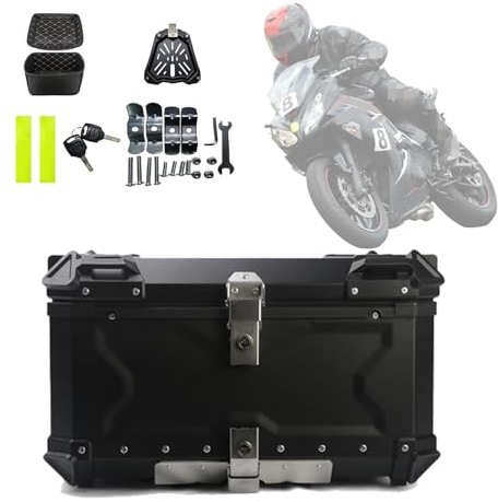 PQPQLI Baúles para Moto, Baúl De Aluminio Universal Cofre Moto, 45-100L Alta Capacidad, Diseño Impermeable con Placa Base De Liberación Rápida Y Respaldo(Color:Black with backrest,Size:100L)
