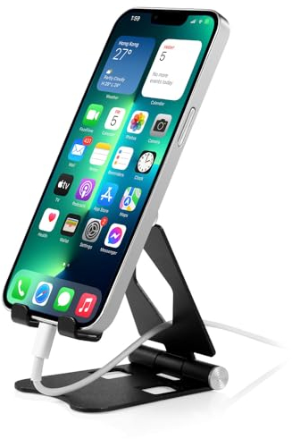 VOVIGGOL FadyDail Supporto Telefono Regolabile Porta Cellulare da Tavolo in Alluminio, Antiscivolo e Pieghevole Supporto Dock per iPhone 14 13 12 11 Pro Max Mini, Galaxy, Huawei e Altri Smartphone