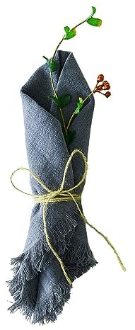 Berklan Leinen Tuch Servietten 40 x 40 cm, Set von 4, 80% Französisch Leinen 20% Baumwolle Fransen Tuch Servietten für Hochzeit, weich und langlebig, handgemacht, waschbar, See blau