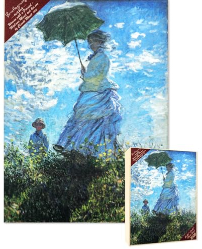 Bristlegrass Wooden Jigsaw Puzzles 1000 Piece Puzzle for Adults, Woman with A Parasol - Madame Monet and Her Son Pieces Fit Together Perfectly Gifts Art Decorative Painting Puzzle (1000 pcs)