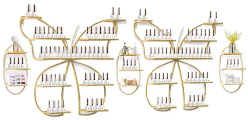 Kalolary Schmetterling Nagelllack Ständer aus Metall zur Multifunktionales Wandmontage Gold-Präsentationsregal Kosmetikvitrinen Lippenstift Parfüm Wandregal ätherische Organizer Zuhause Spa Geschäft