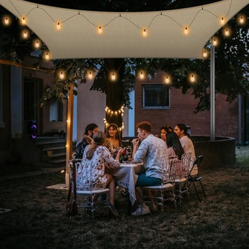 Brillihood Sonnensegel, mit LED-Lichterkette, G40, 20,3 x 30,5 cm, rechteckig, beige, Schattenstoff, 95–98 % UV-Schutz, ideal für Terrasse, Garten, Hinterhof, einfach zu installieren mit innovativen