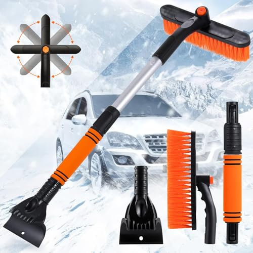 ZQEJEFD Raschietto per Ghiaccio e Frusta 2 in 1,Raschietto Ghiaccio Auto,Raschia Ghiaccio Estensibile per Auto Spazzola Neve Staccabile Scopa Rimozione Neve con Testa Rotante a 360 Gradi per Auto SUV