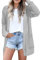STYLEWORD Strickjacke Damen Langarm Sommer Leichtes Cardigan Open Front Strickpullover mit Taschen(Hellgrau,L)