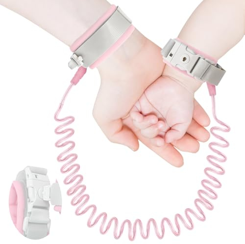 Locisne Mit Verschlussclip, verlorene Schnur, Rosa, 1,5 m, Baby- und Kindersicherheit, Anti-Verlust-Armband, Gehhilfe, Reiseutensilien + Gepäck-Diebstahlschutzfunktion